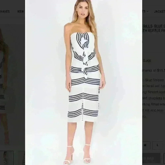 NWT Striped Tube Midi Dress with Ruffle Front - Picture 4 of 6
